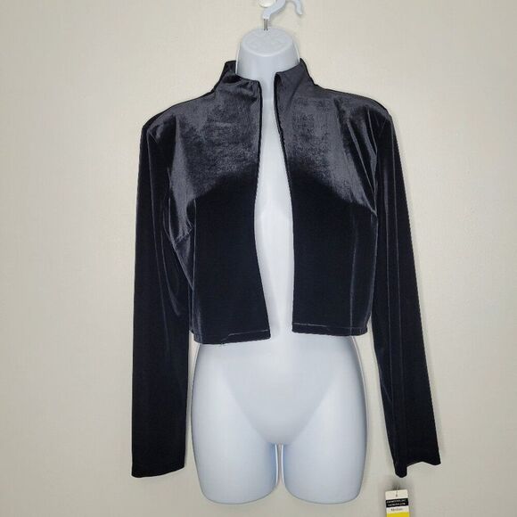 Vintage 90s Cachet black velvet open front cropped jacket size medium NWT - Picture 1 of 6